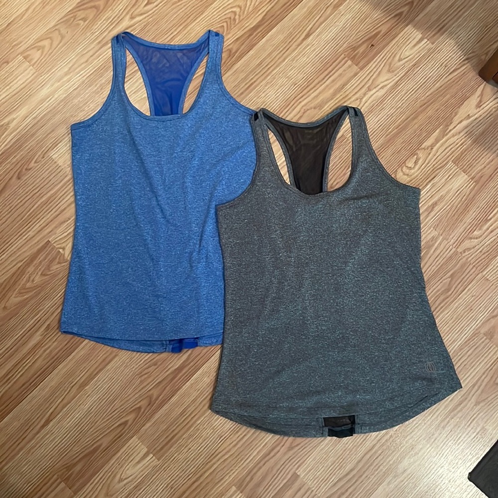 Set of 2 mesh-lined racer back workout tank tops